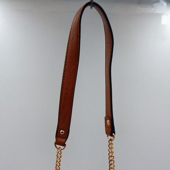 Aldo Brown Fringed Crossbody Bag Zippered Chain Faux Leather 8 Inch Boho - Picture 2 of 14